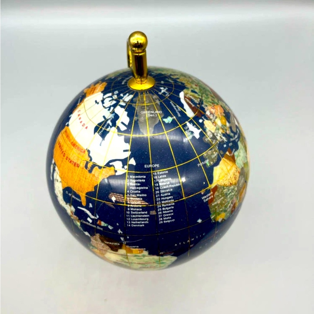 Vintage Lapis Lazuli & Inlaid Semiprecious Stones Desktop Globe - Picture 7 of 7